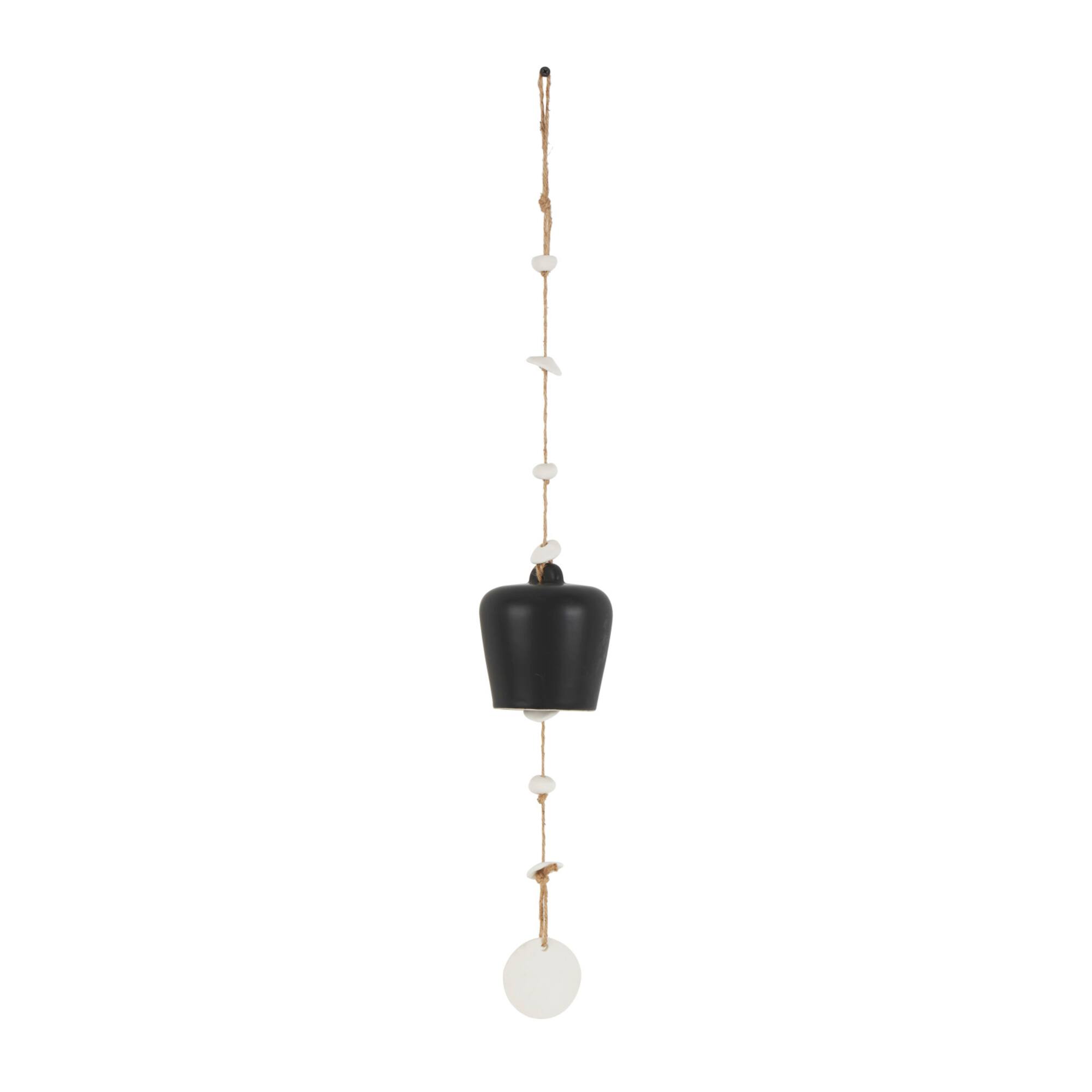 31" Handmade Black Ceramic Bell Windchime with Cascading White Disks